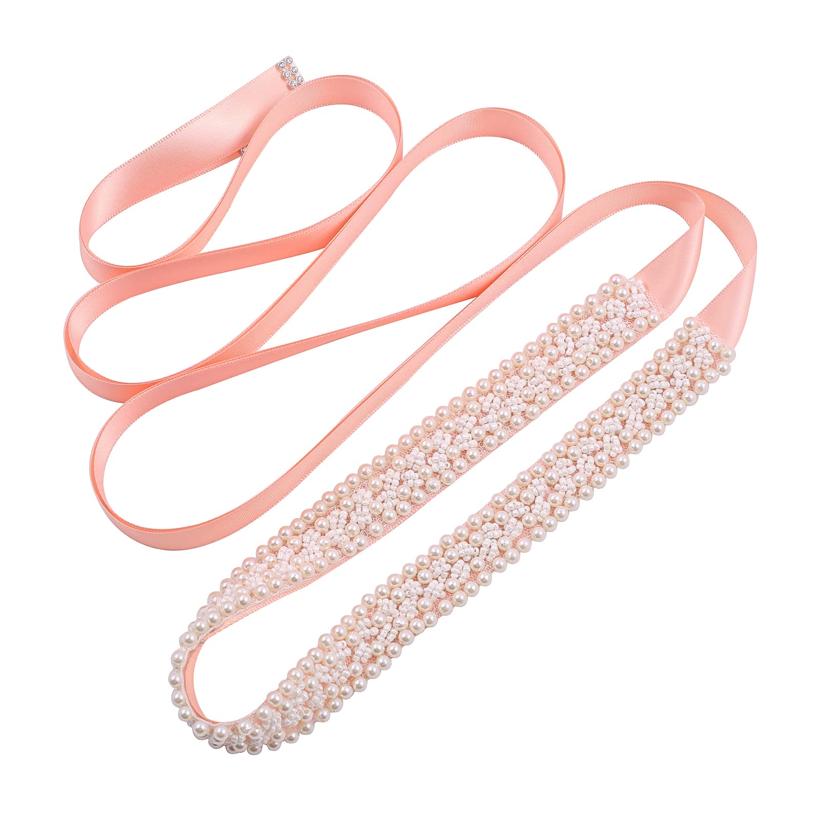 Fubney Pearl Bridal Belt Handmade Wedding Sash Belts Bride Belt And Sash For Wedding Decoration, Blush, 加大码