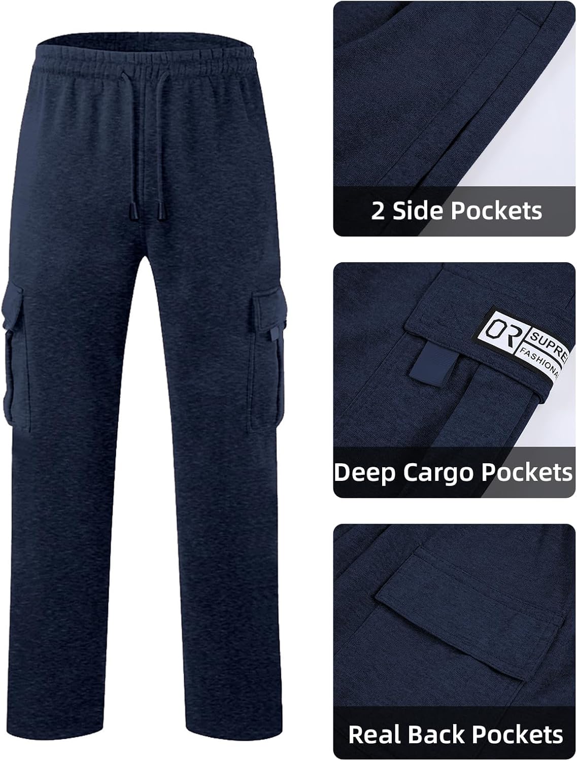 Men's Cargo Joggers Loose Fit Fleece Sweatpants with Pockets Open Bottom - Bild 56 von 57