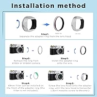 Vista 7 de Haoge LH-X54W Parasol de lente cuadrado de metal con anillo adaptador de 49 mm para cámara Fujifilm X100VI Fuji X100V, color plateado