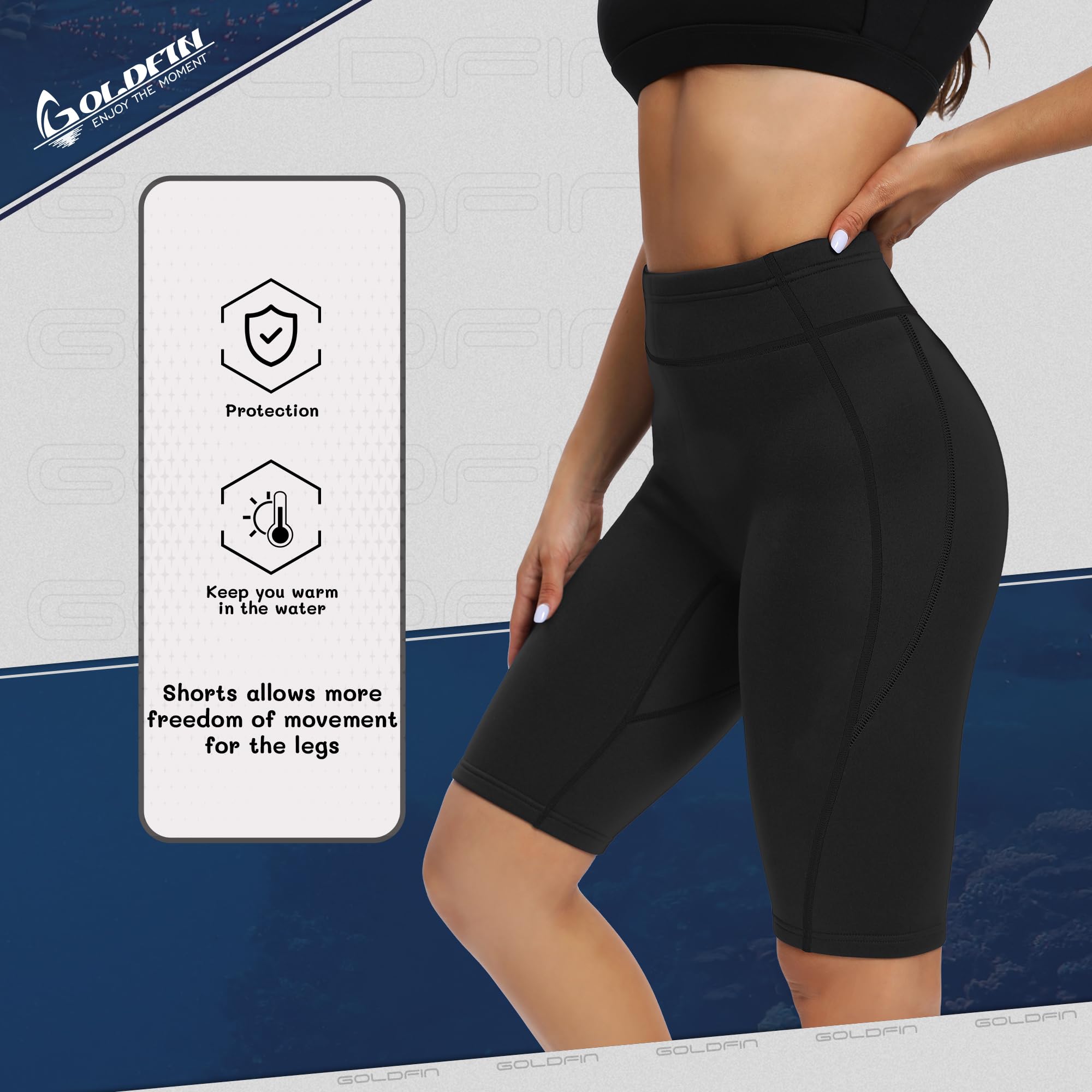 GoldFin Pantalones cortos de neopreno para mujer, 2 mm, para buceo, buceo, esnórquel, flotabilidad