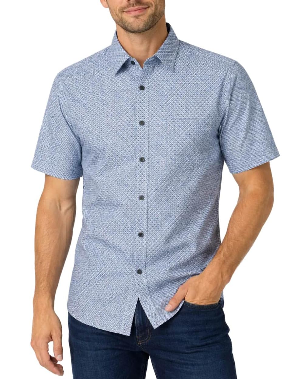CASAMODA Casual Fit Short Sleeve Shirt Blue Geometric (UK, Alpha, 3XL, Regular, Regular, Blue Geometric)