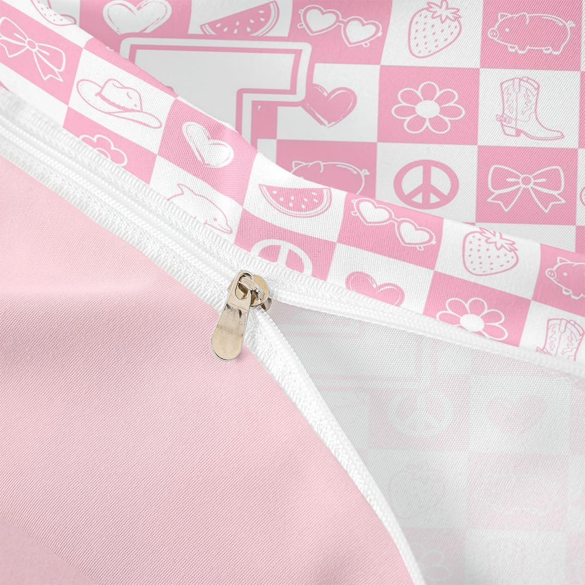 Pink Girls Coquette Bow Duvet Cover Full Size Personalized Initial L Bedding Set for Kids Boys Girls Decor Customized Comforter Cover Breathable Microfiber Buffalo Checkered Bedroom Decor Bedclothes