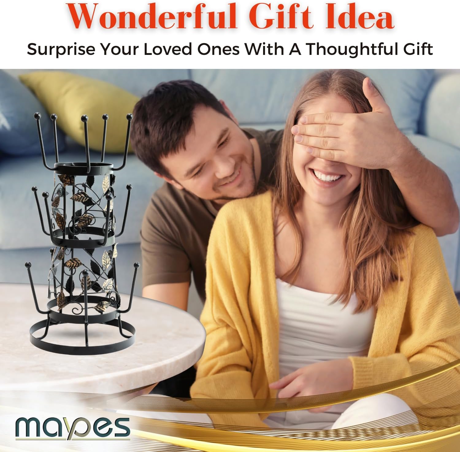 Mug Tree – Coffee Mug Tree Stand – Sturdy Coffee Mug Organizer Rack for Countertop, Kitchen – Modern Leaf Mug Organizer – Stylish and Functional Mug Hanger for Tea Cups, Espresso Cups, Mugs