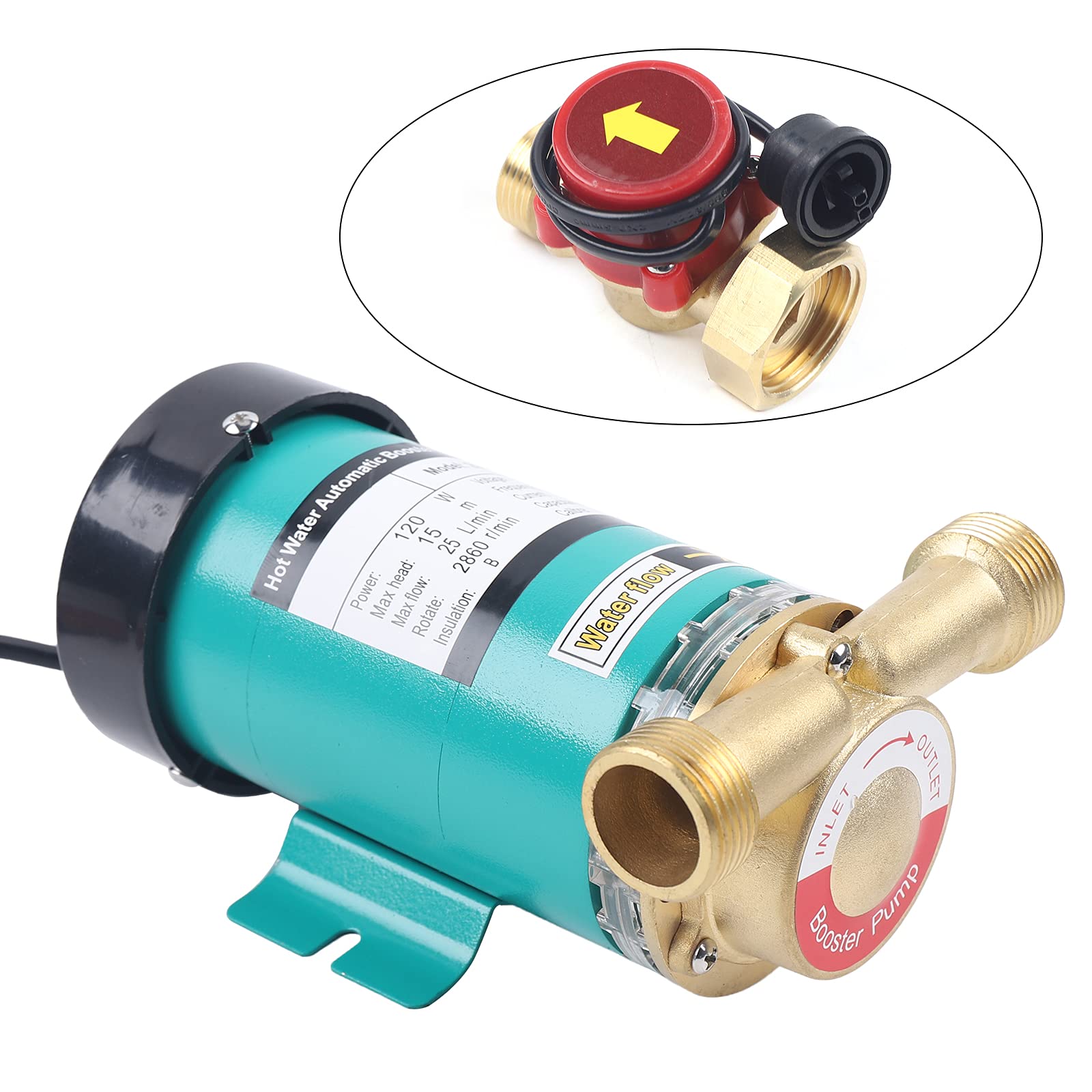 Automatische drukverhogingspomp, waterdruk, booster, pomp voor douche, tuin, 1 inch, uitlaat, warmwaterpomp met messing waterstroomschakelaar voor huis, 120 W, 25 l/min, vijverfontein