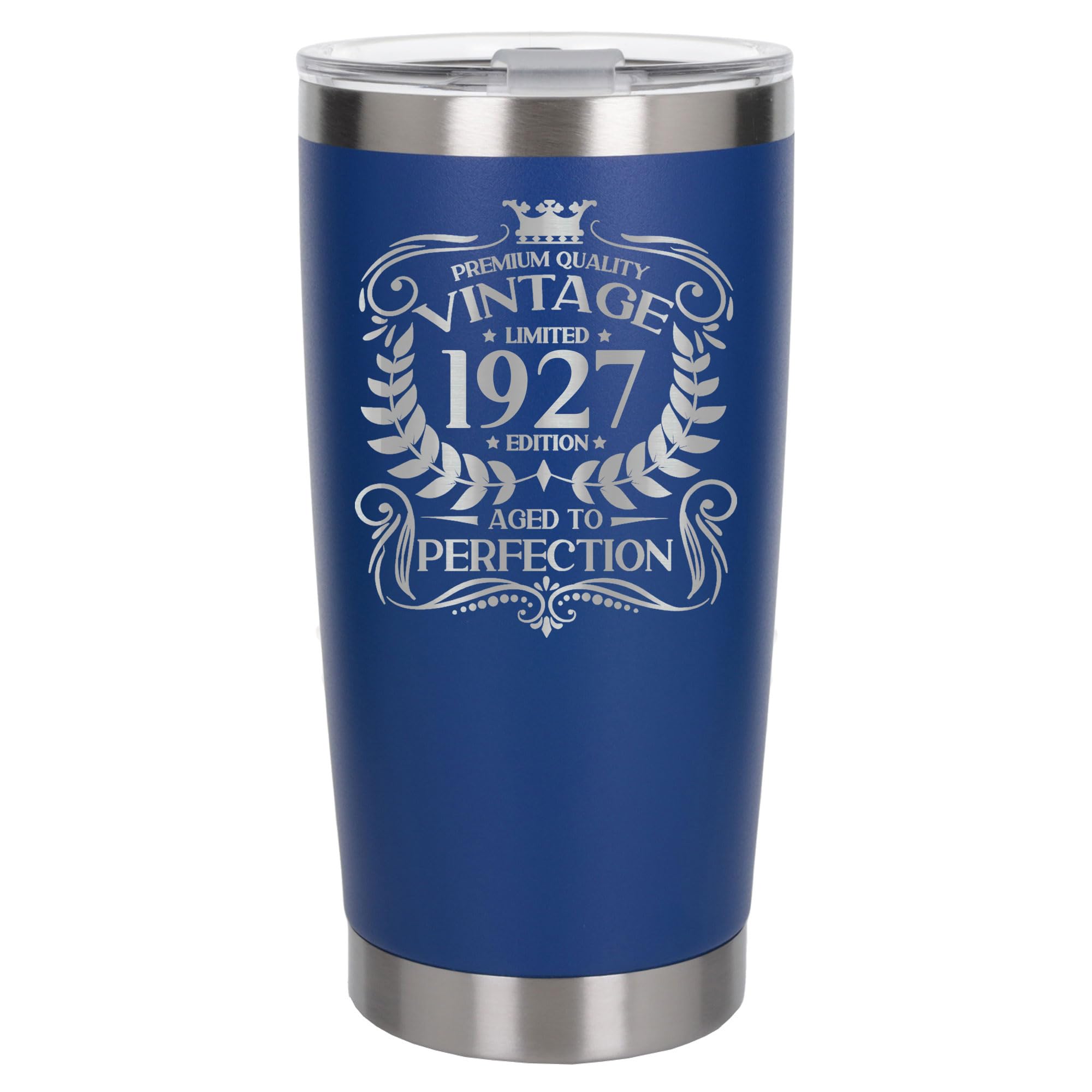 Always Looking Good 99th Birthday Gift Vintage 1927 Aged to Perfection Engraved Insulated Travel Mug Present for 99 Year Old Dark Blue Thermal Coffee Flask Travel Mugs with Lids