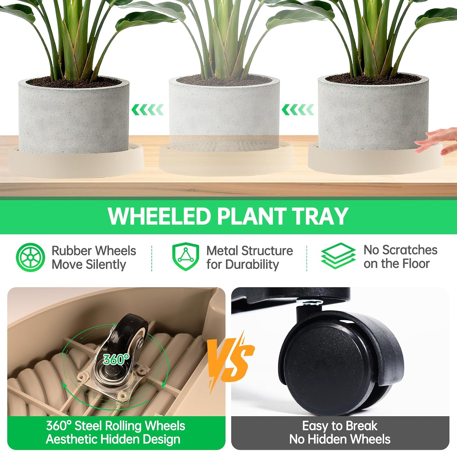 2 Pack Plant Caddy with Hidden Wheels 12 INCH, Heavy Duty Rolling Plant Stand, 360° Silent Plant Dolly for Indoor Outdoor Large Plant Pots, Flower Pots & Patio, W/ 3Pcs Fork & 1 Pair Gloves (Blue)