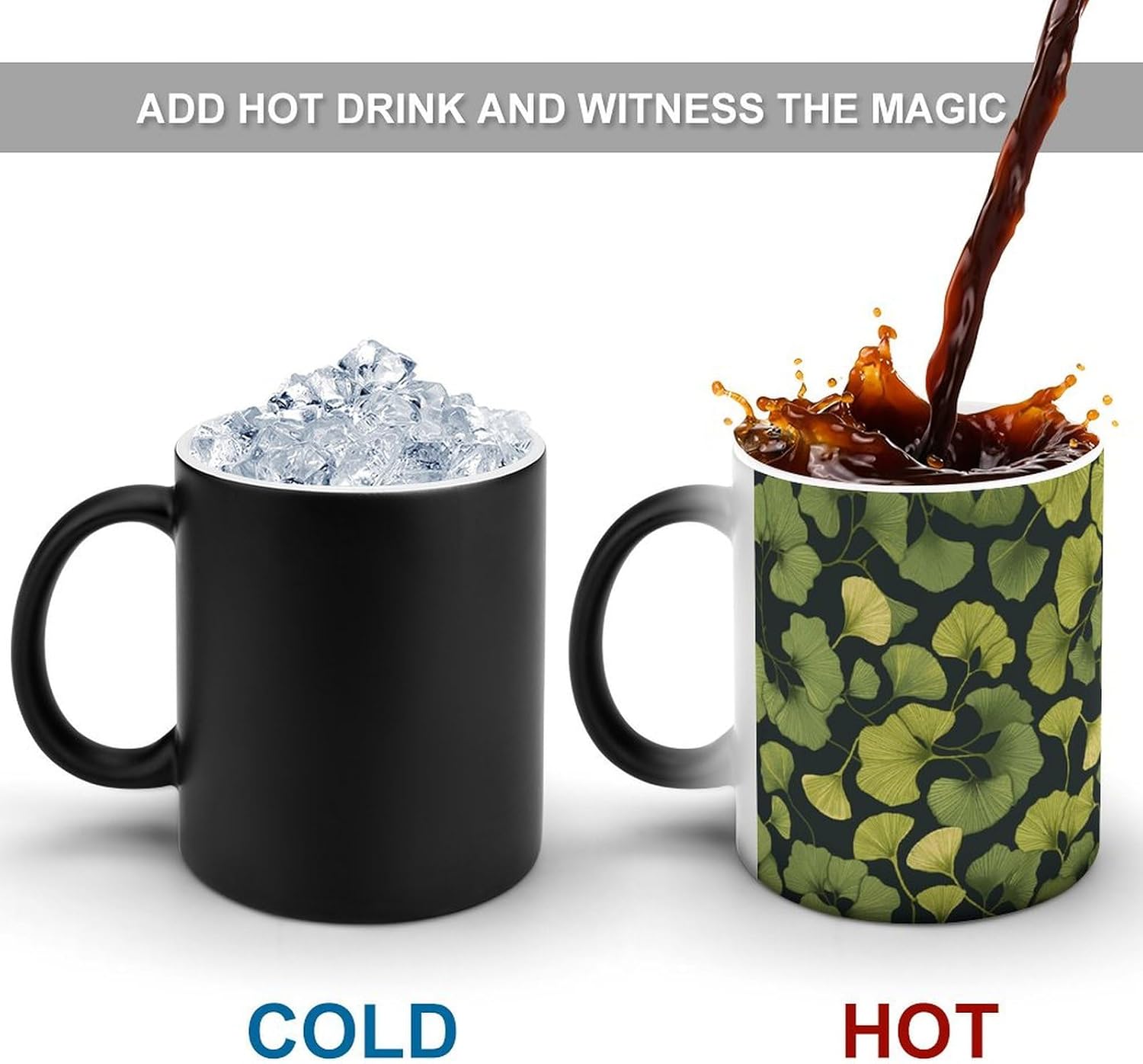 Color Changing Mug Ginkgo Biloba Printed Ceramic Coffee Mug Heat Changing Sensitive Mug Magic Heat Changing Coffee Mug Novelty Coffee Mugs