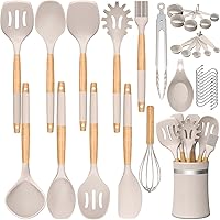 Vista 1 de Umite Chef - Juego de 33 utensilios de cocina de silicona, resistentes al calor, con soporte, mango de madera, espátula para utensilios de cocina