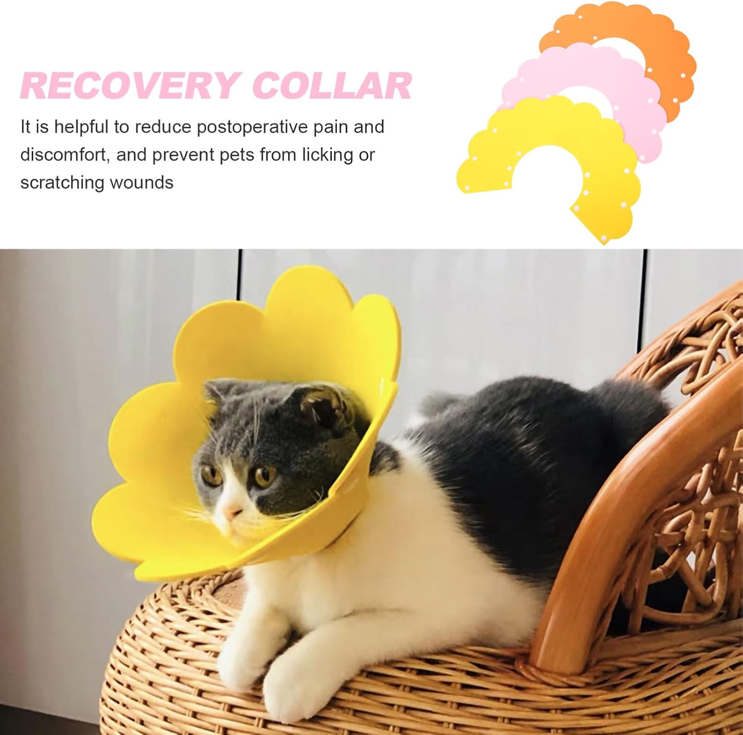 3pcs Cat Recovery Collar Sunflower Design Protective Neck for Cats Durable Breathable Material Licking Biting for Recovery