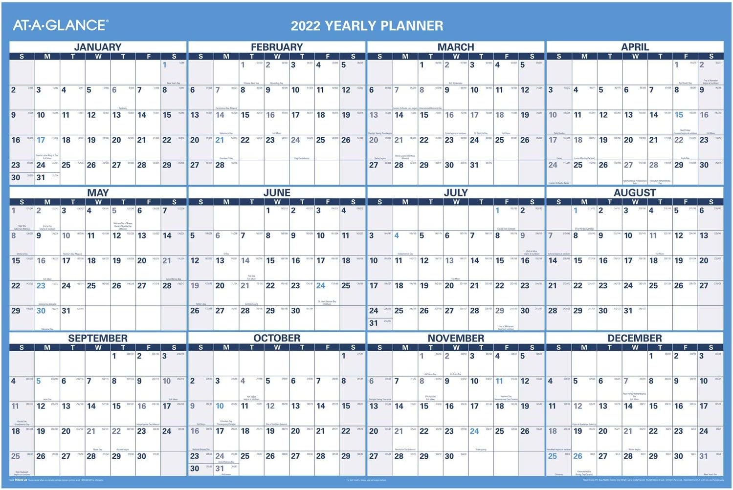 2022 Erasable Calendar, Dry Erase Wall Planner by AT-A-GLANCE, 12" x 16", Small, Vertical/Horizontal, Reversible, Compact (PM330B28) : Office Products