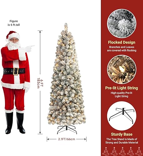Miniatura 3 de SHareconn Árbol de Navidad artificial preiluminado con bisagras de 6 pies con luces blancas cálidas, puntas de rama completa, elección perfecta para