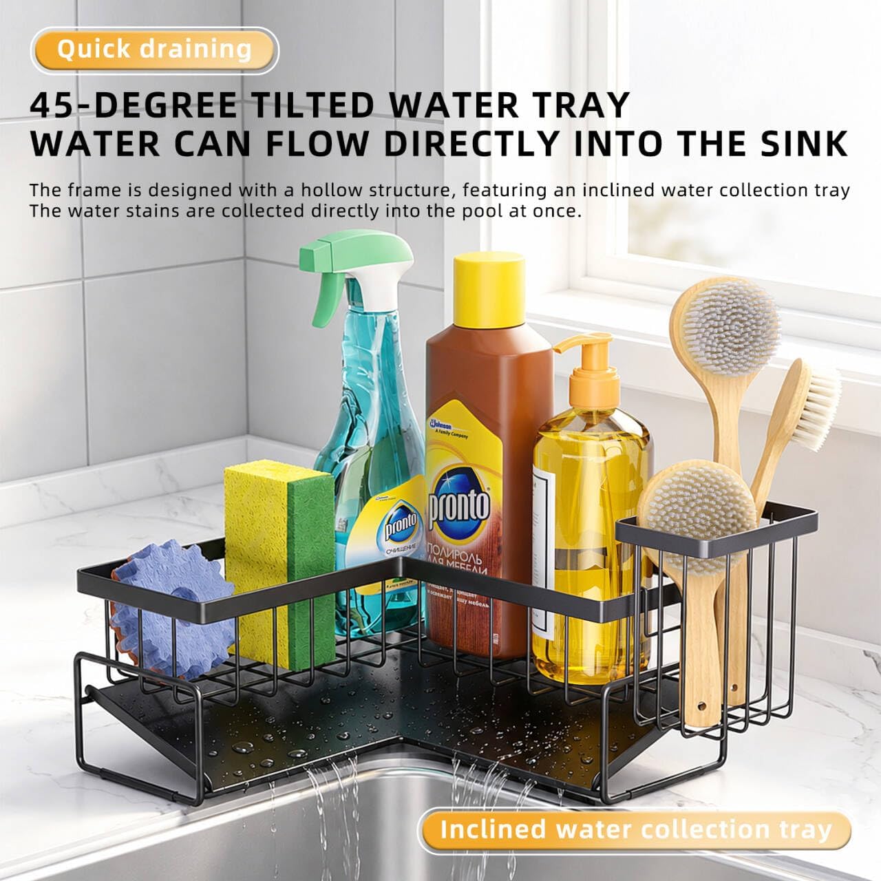 Sponge Holder for Kitchen Sink, L-Shaped Sink Caddy Storage Sink Organizer