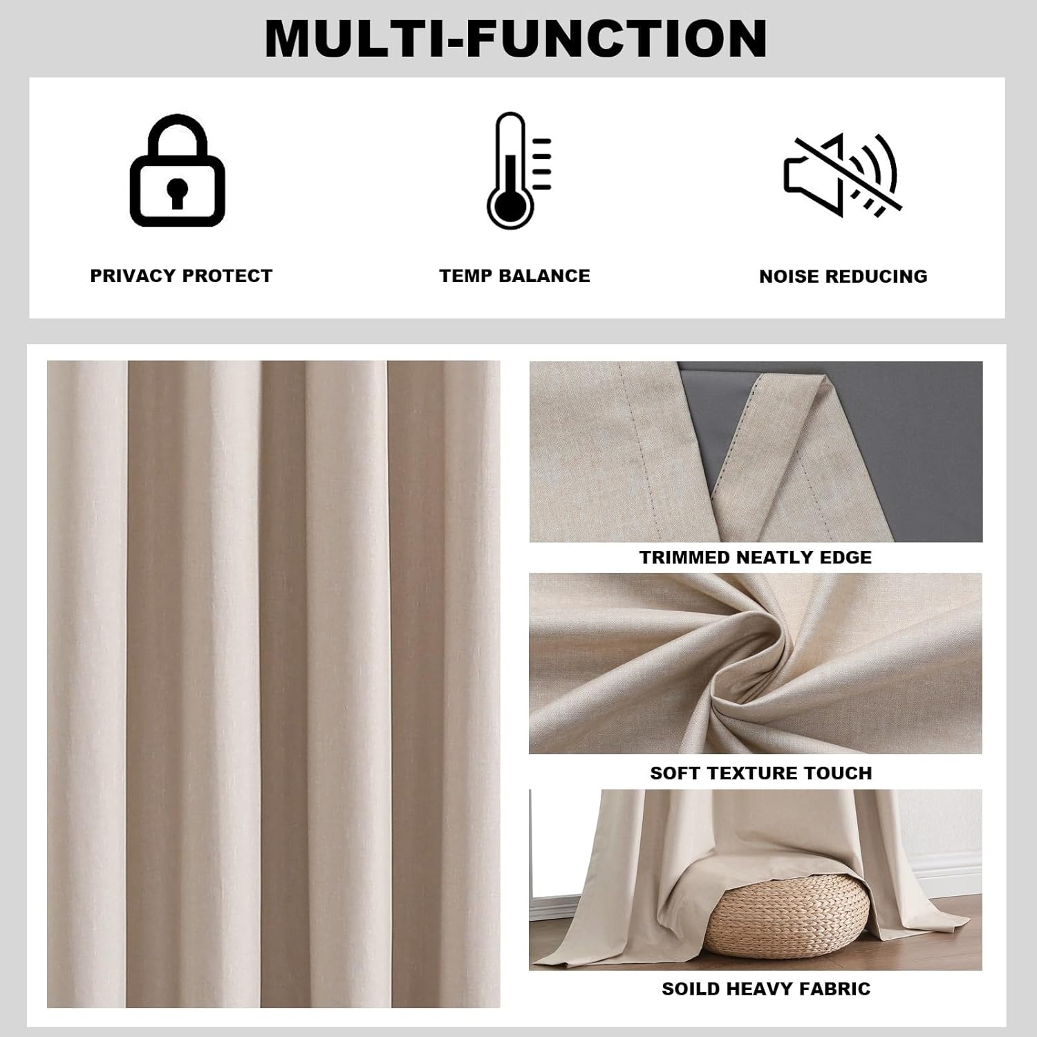Flyfun Grommet Blackout Curtains for Bedroom and Living Room - 2 Panels Set Thermal Insulated Room Darkening Curtains (Light Khaki, 52W x 96L)