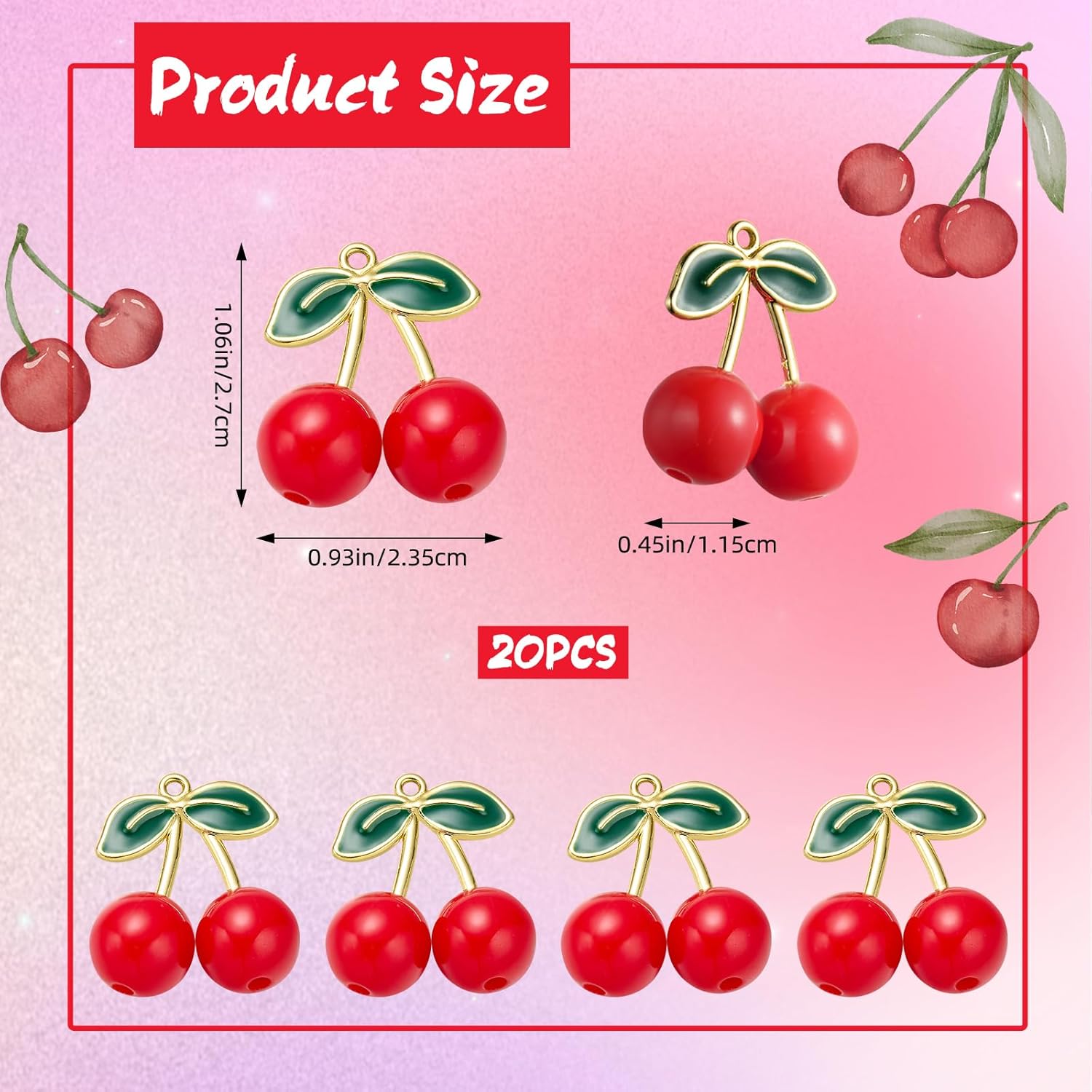 Cherry Charms for Jewelry Making Cute Fruit Bracelet Charms Pendants for Necklaces DIY Crafts Keychain Gift Supplies - Image 2
