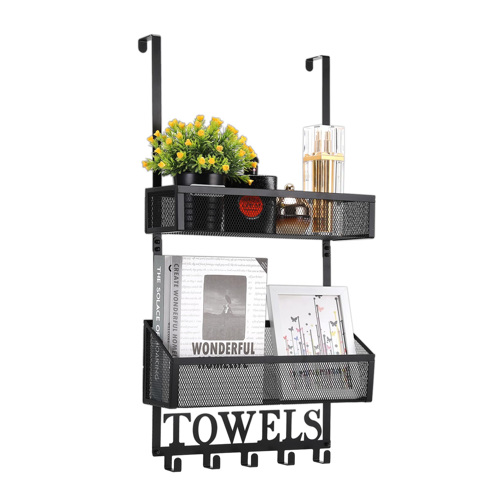 LUCYCAZ Over The Door Organizer With 10 Hooks & 2 Mesh Baskets - Adjustable Storage For Bathroom, Bedroom - View #5