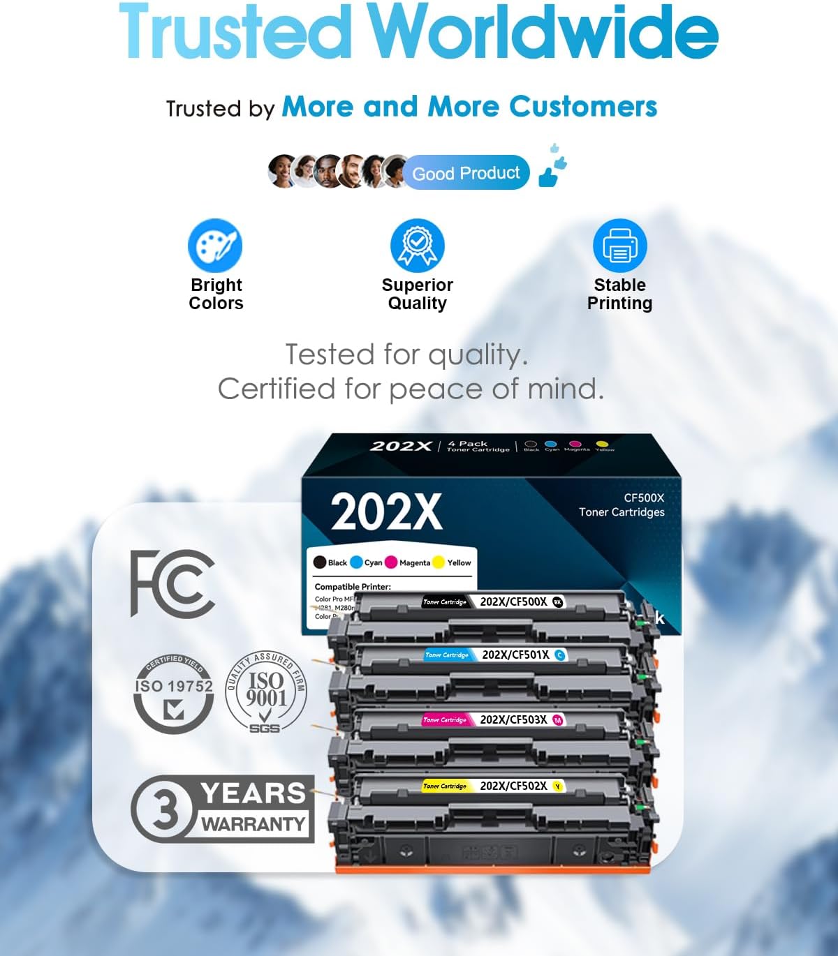 202X Toner Cartridges High Yield 4-Pack Replacement for HP 202X 202A CF500X Toner Cartridge for Color Laser Pro MFP M281fdw M281cdw M280nw, Pro M254dw M254dn M254nw Printer (Black/Cyan/Yellow/Magenta)