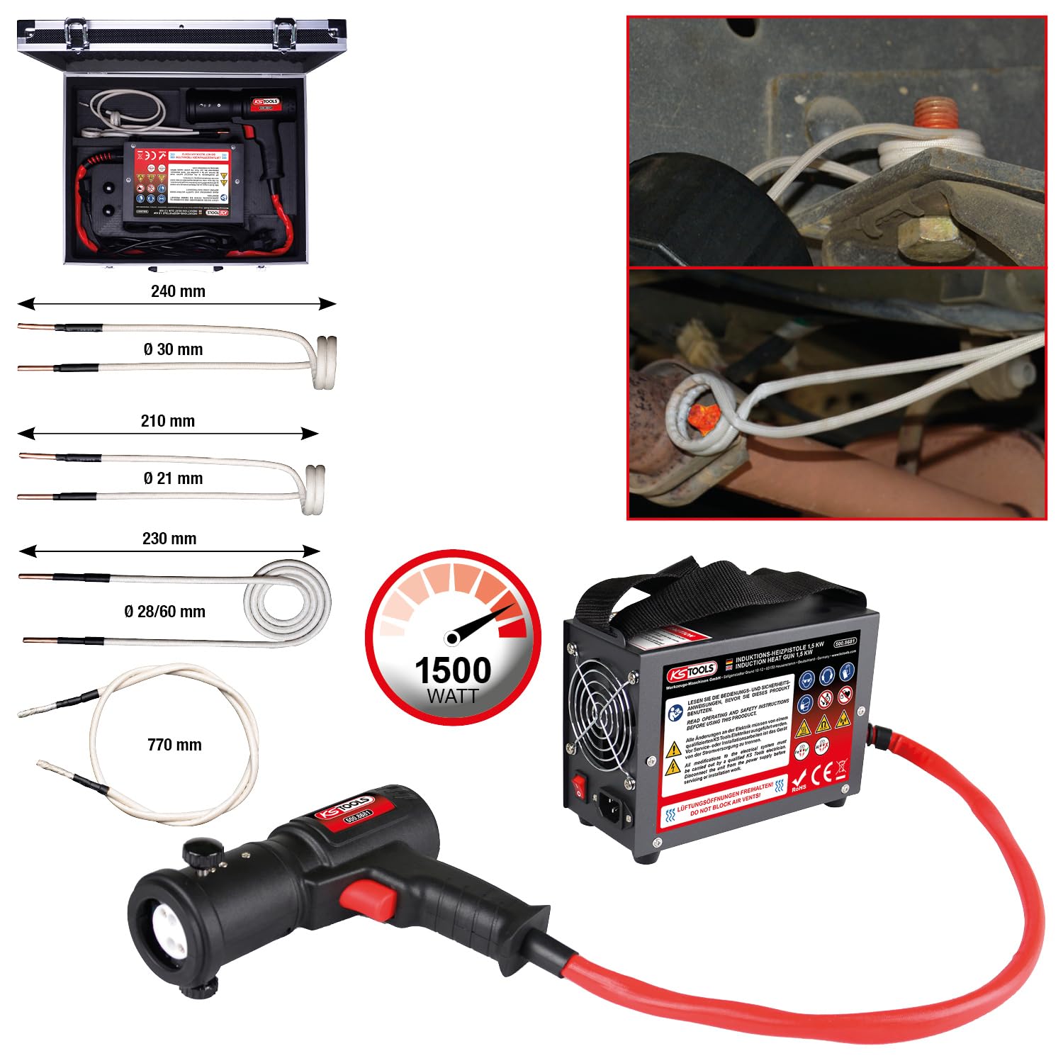 Coffret pistolet à chaleur par induction 1100 W, 6 pièces | KS Tools