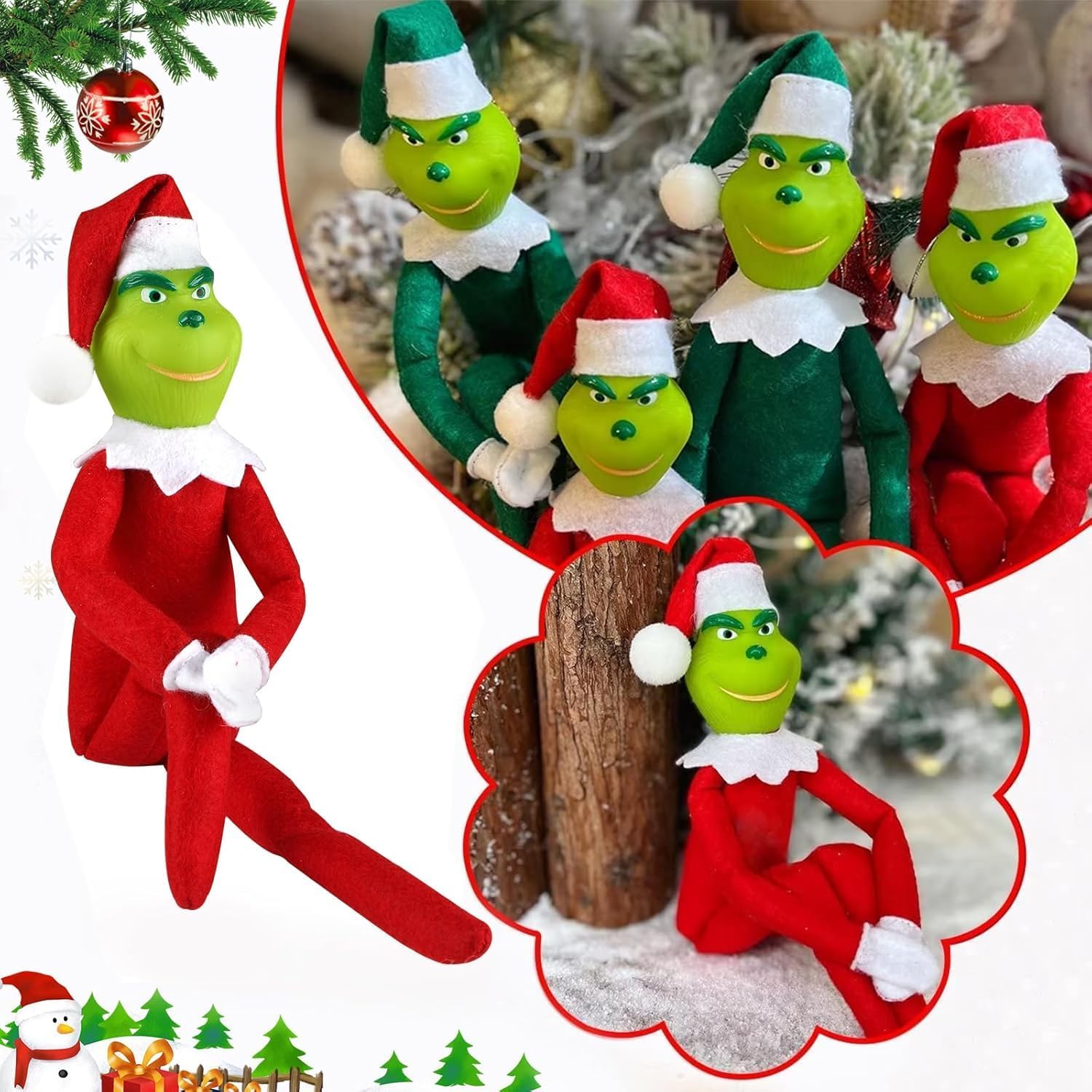 12.6'' Christmas Monster Plush Toy, Christmas Stuffed Figures Doll for Kids and Christmas Tree Home Decorations(Green)