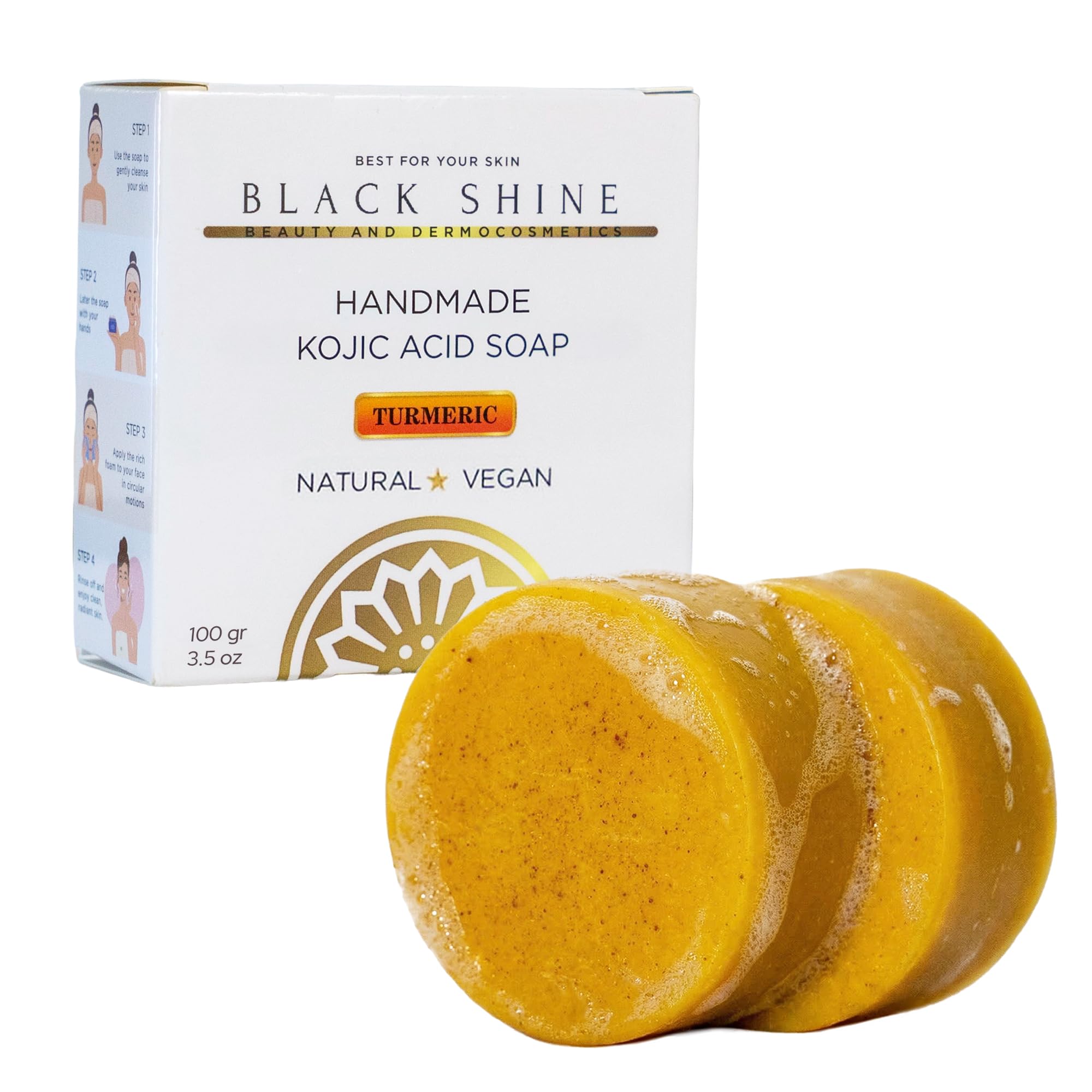 Savon Solide au Curcuma & Acide Kojique - Lot de 2 x 100 g - Nettoyant Visage Éclaircissant Peau - Anti Acne Visage - Peau Éclatante (total 200 g)