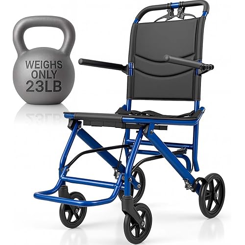 Vive Ultra-Lightweight Transport Wheelchair for Small Adults, Seniors - Foldable, Portable Transfer Wheel Chair for Easy Travel - Narrow, Light Weight, Folding, Collapsible - Weighs Only 23 lbs