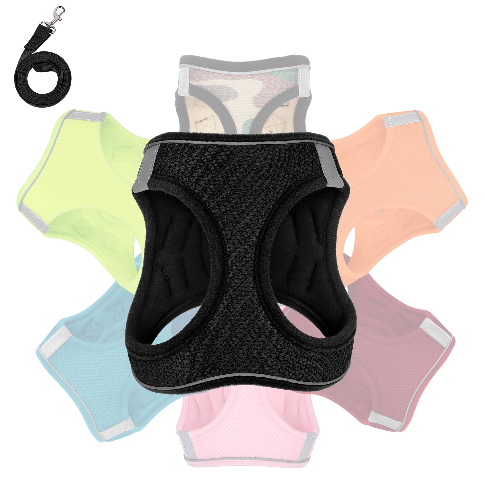 KTHZI1 Pack Dog Vest Harness with Leash Set，No-Pull Pet Harness with 1 Leash Clips, Adjustable Soft Padded Dog Vest for Extra-Small/Small Medium Large Dogs and Cats(Black,Medium)