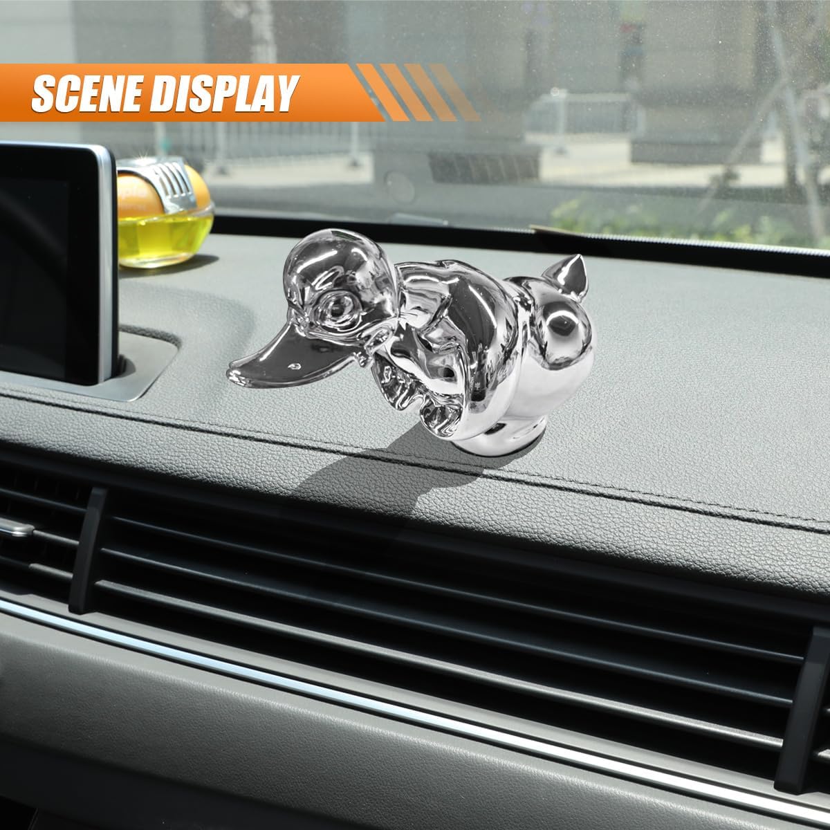 Angry Duck Car Hood Ornament, High Shine 3D Chromed Metal Car Hood Decoration, Self-Adhesive Electroplated Polished Vehicle Exterior Charm Accessories for Truck, Desktop, Cabinet (Sliver)