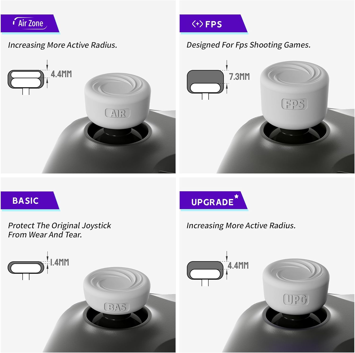 ELETIUO 8 Pack Protective FPS Thumb Grips Set Compatible with Xbox Series X/S,Xbox One,Xbox One X/S Controller,Anti-Slip Silicone Skin Thumbsticks Caps with 4 Designs,Custom Analog Stick Covers,Gray