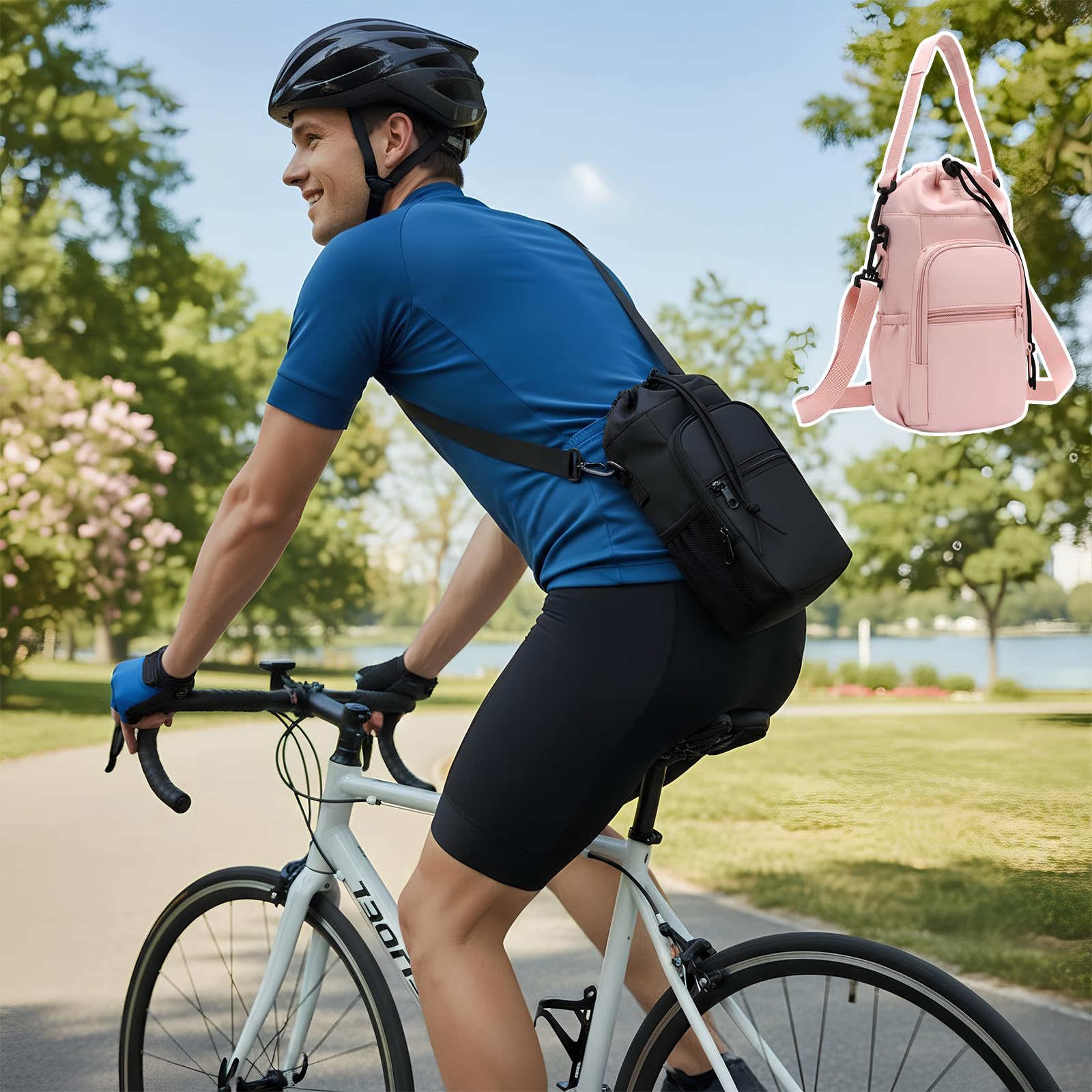 Zimoer Elegante y Práctica Bolsa para Vaso Stanley, Funda Termica Botella Agua, Bolsa para Stanley Cup con Bolsillo para Teléfono y Correa Ajustable, Ideal para Senderismo, Viajes y Camping (Negra)