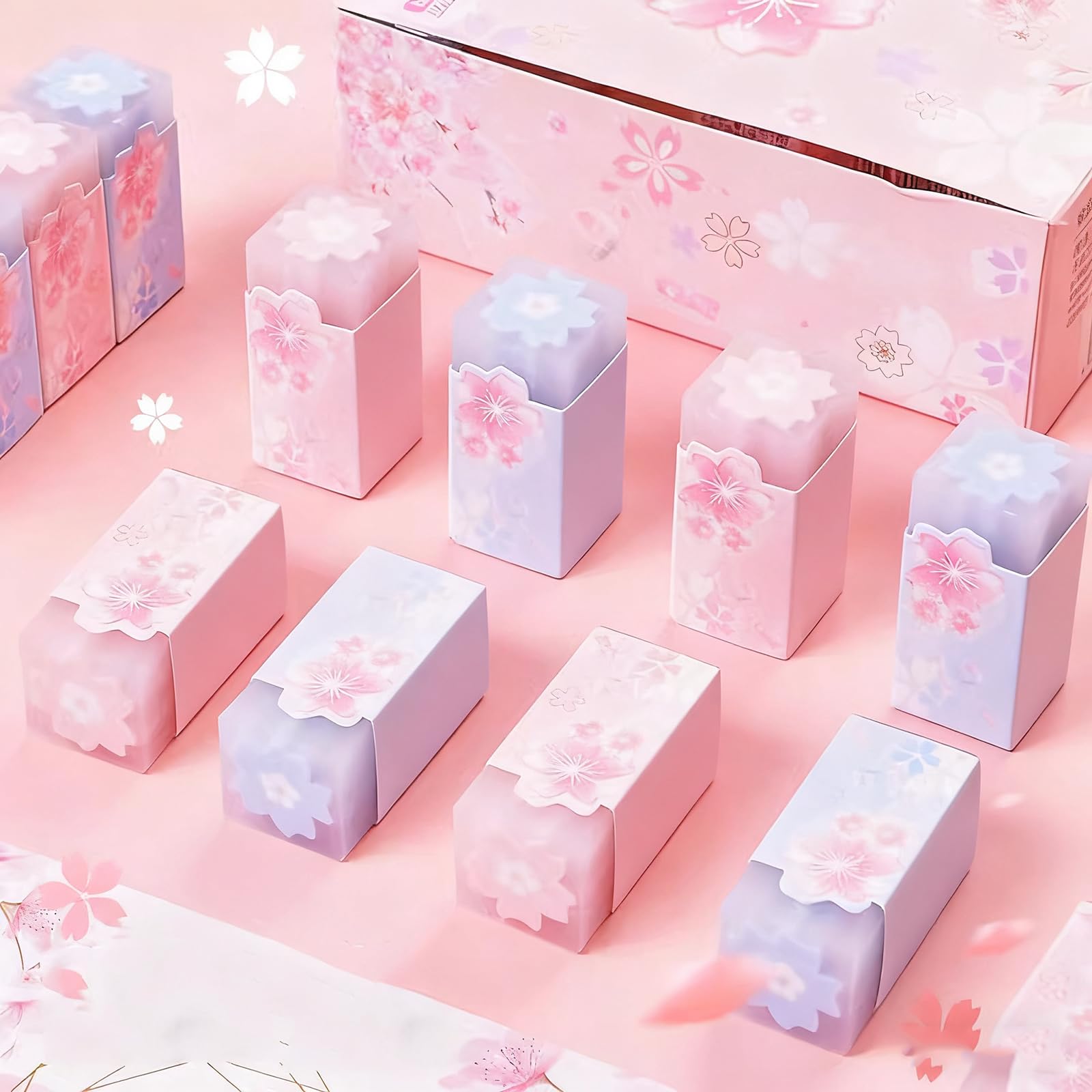 GZBABY Cherry Blossom Patternt Erasers 6 Pcs, Cute Cartoon Eraser, Stylish and Durable (Rectangle)