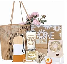 Summer Beach Gifts for Women,79" X 83" Beach Blanket Waterproof Sandproof, Beach Mesh Tote Bags, USB Portable Fan, Vacation Essentials Birthday Gift Baskets for Mom Sister Wife Her as Travel Khaki