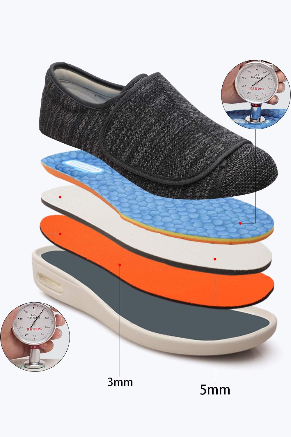 Women's Diabetic Shoes for Women Casual Adjustable Walking Shoes Wide Shoes for Elderly Swollen Feet Non-Slip Air Cushion Bottom Fattening and Widening
