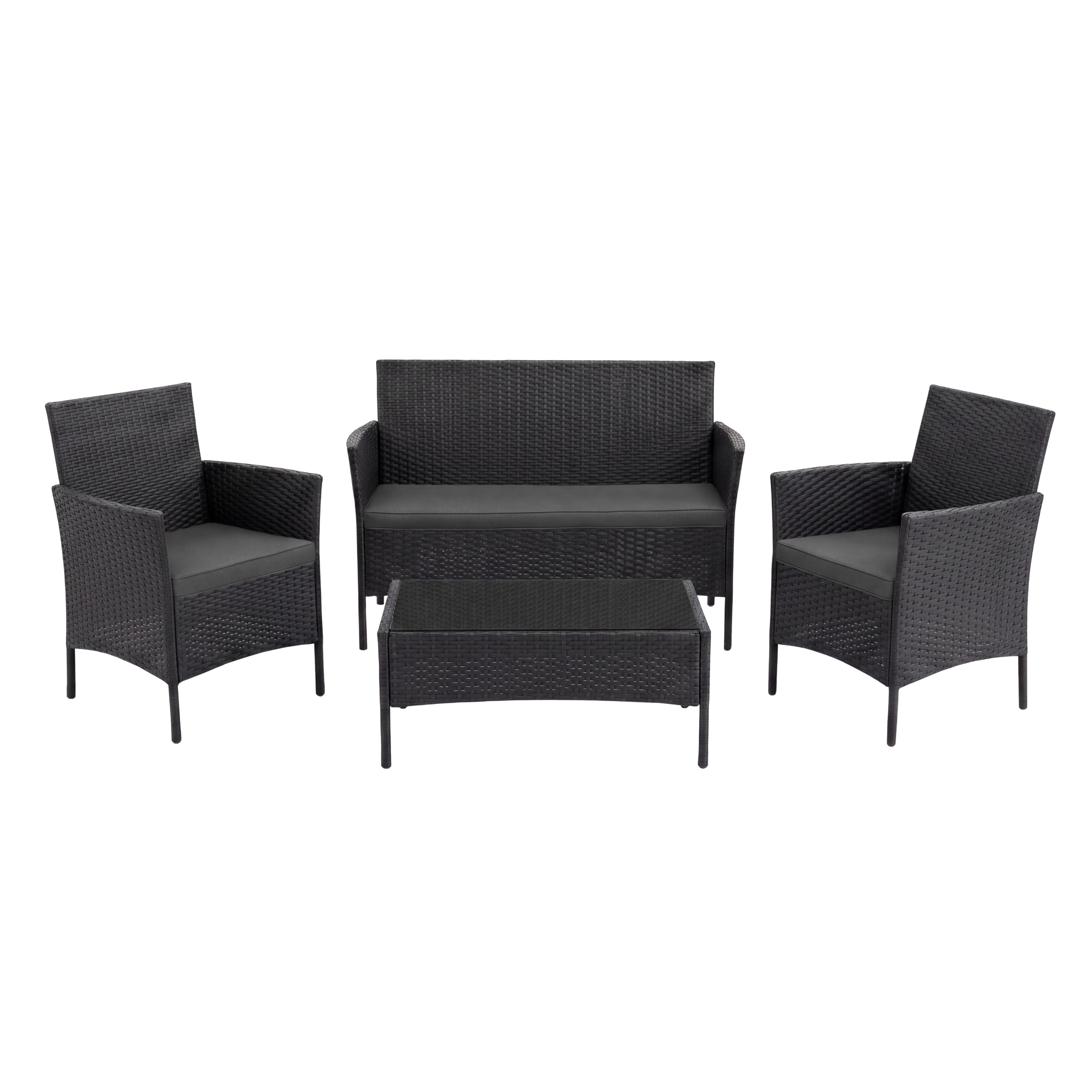 POKAR Conjunto Jardín Ratán Negro con Cojines de Asiento Antracita