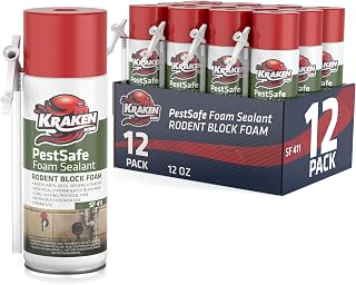 Kraken Bond Pestblokc Spray Foam Sealant - (12x12oz) Polyurethane Expanding Foam Sealant for Gaps & Cracks with Mothball Odor, Straw-Application, Paintable Foam Filler for Wall Holes - 12 Pack