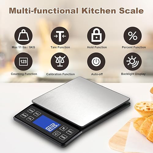 Miniatura 2 de Báscula digital de cocina con alta precisión de 0.1 g0.001 oz, báscula de panadería de alimentos de 5 kg11 lb con función de porcentaje, función de