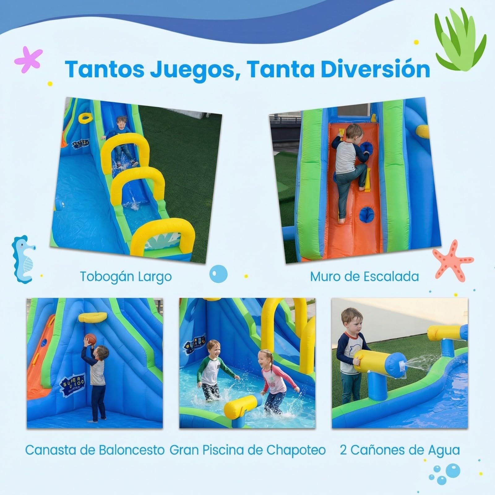 COSTWAY Castillo Hinchable para Niños con Tobogán Acuático, 465 x 345 x 242 Castillo Inflable, Colchoneta Hinchable Niños de 3-12 años (con soplador de 850W)