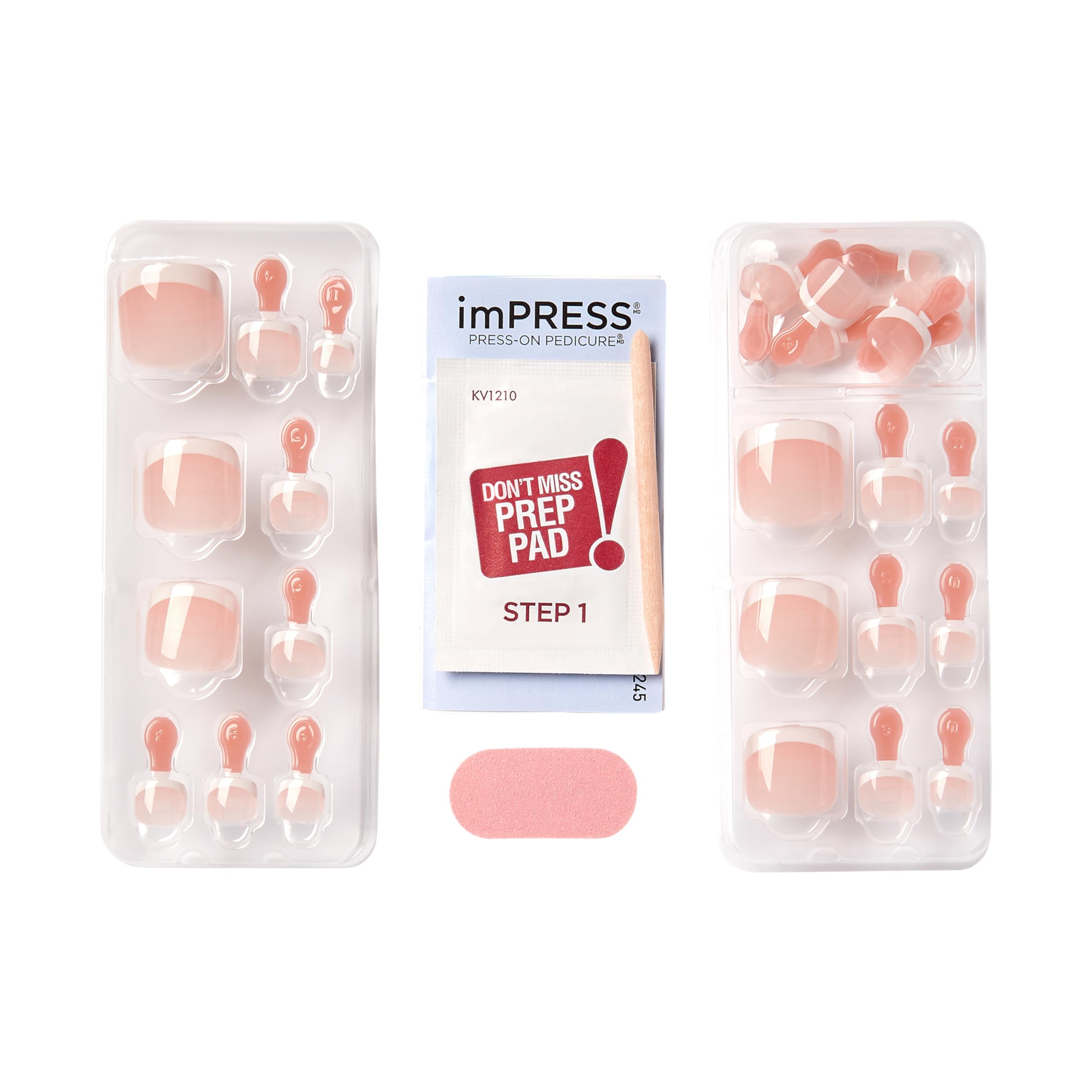 KISS imPRESS No Glue Pedi Press-On Nails, Design, 'Waterfalls', Light Beige, Short Size, Squoval Shape, Includes 24 Nails, Prep Pad, Instructions Sheet, 1 Manicure Stick, 1 Mini File