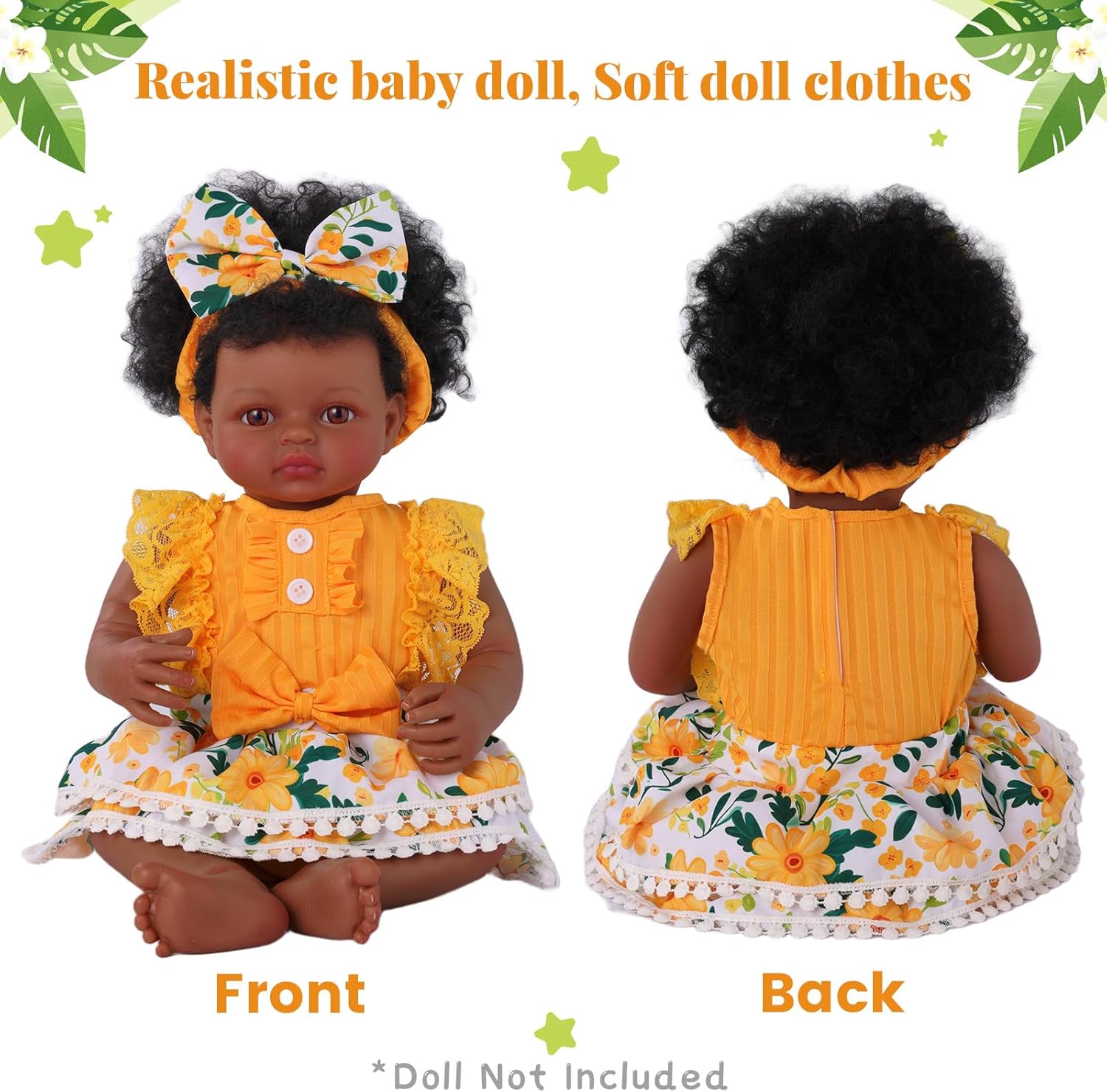 BABESIDE Reborn Baby Doll Clothes for 17-22 Inch Dolls – Yellow Sunflower Outfit with Headband – Soft Dress Up Baby Doll Accessories for Girls’ Pretend Play