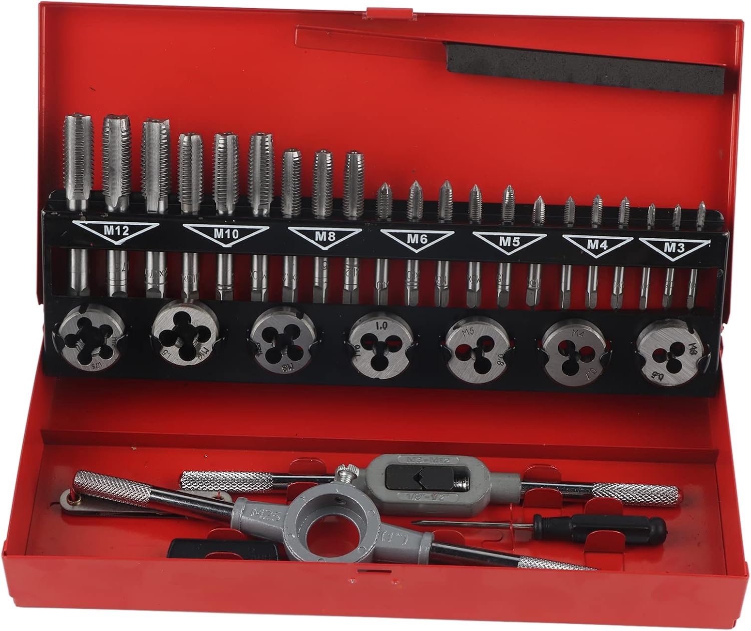 Respicefinem Tap Plate Thread Set 28×12×4 32 Piece Threaded Tap and Die Set Threading Tool Kit with Storage Case,Hand Tap Plate Thread Hardware Tools