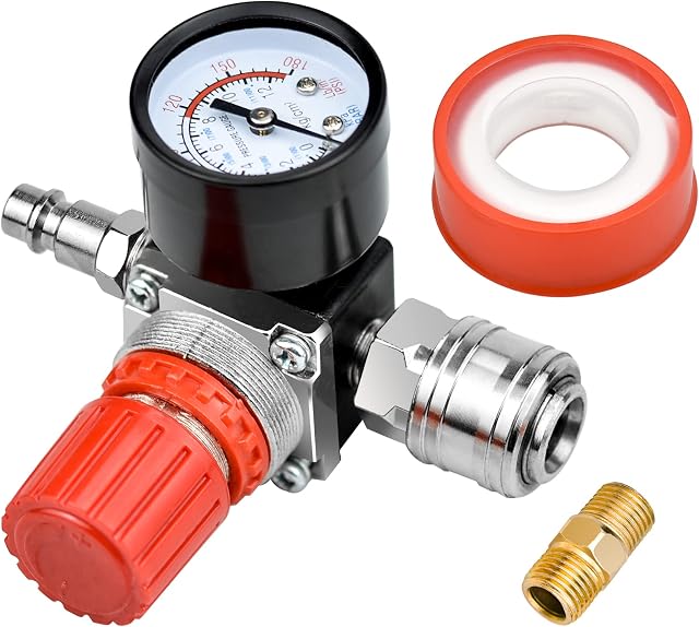 GOOHOME Air Filter Regulator Compressor G1/4 Air Pressure Regulator Gauge Water Trap Filter Pressure Regulator for Compressor and Air Tools (Three-Way Valve)