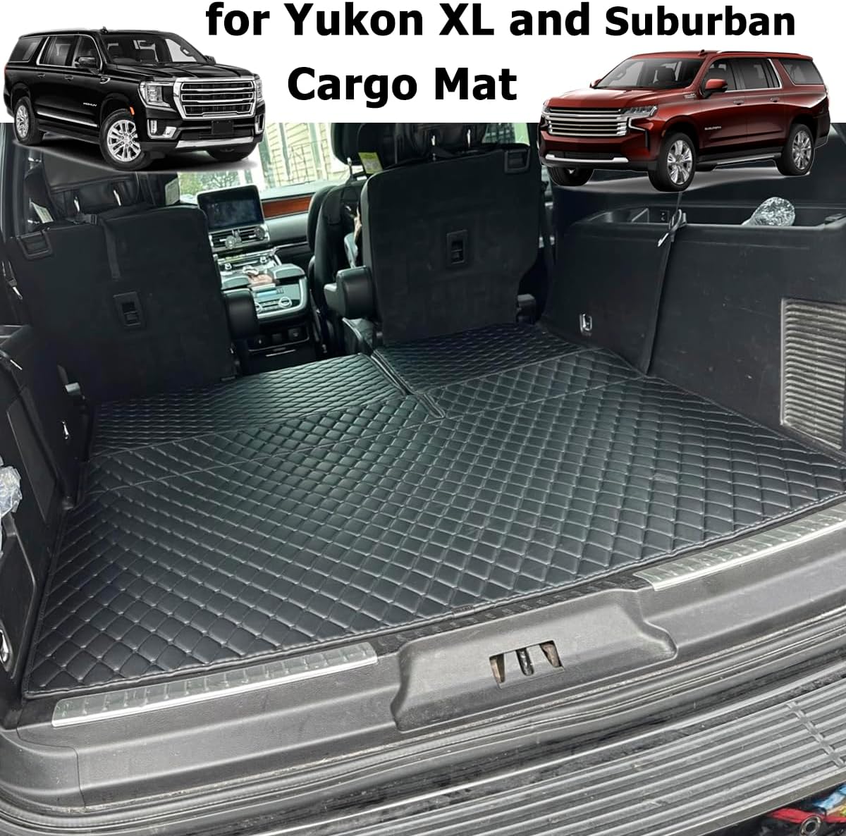 Cargo Mat Compatible with 2021-2026 Chevrolet Suburban/GMC Yukon XL (Available with 3rd-Row Power Folding Seats) Trunk Mat & Rear Backrest Mat Cargo Liners (3pcs)