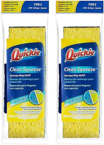Quickie Recambio de esponja para trapeador de 3 x 9 pulgadas tipo S (2 paquetes)