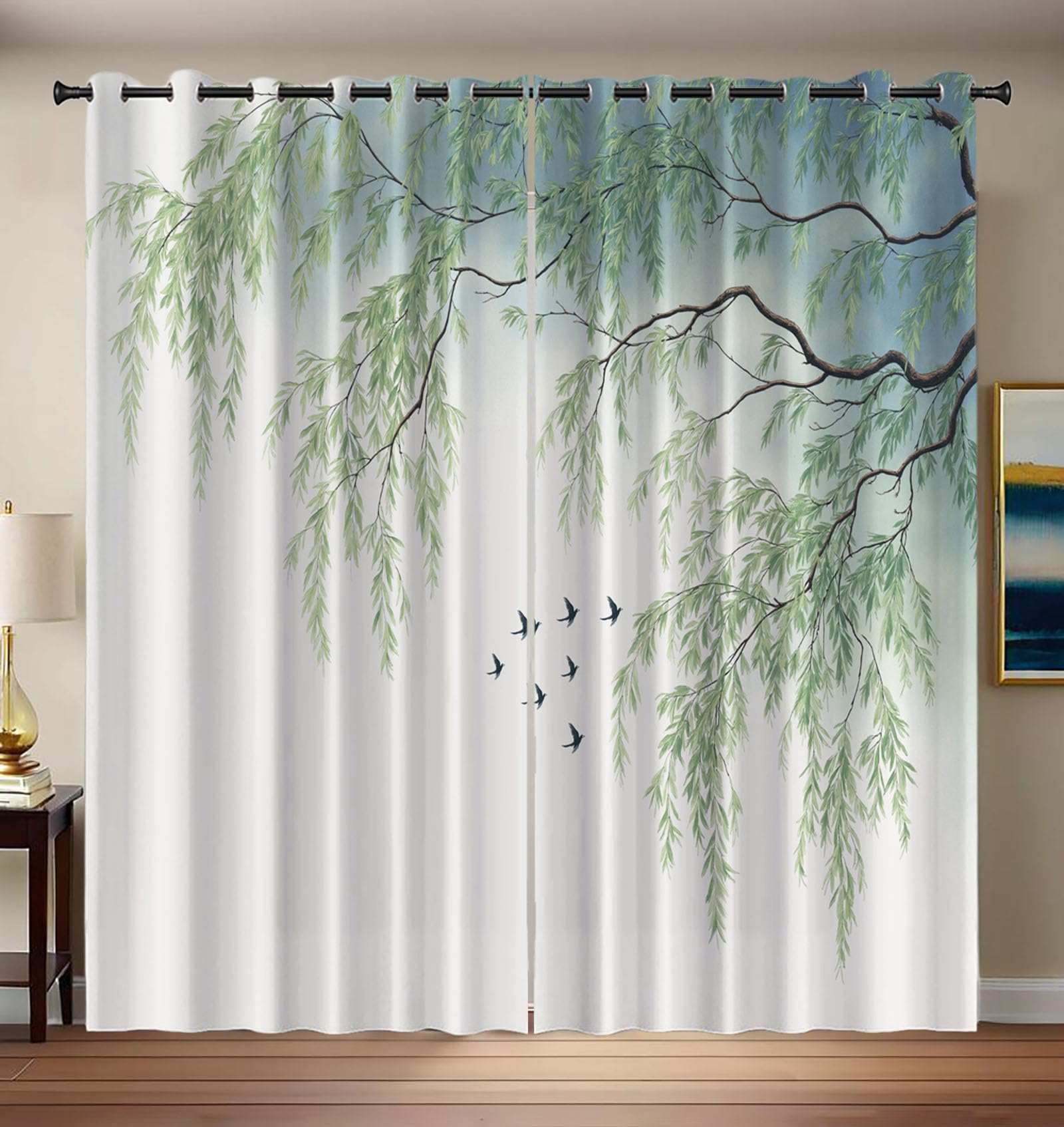 Rideau Occultants Plante Vert Clair Lot de 2 Rideaux 140x225 cm