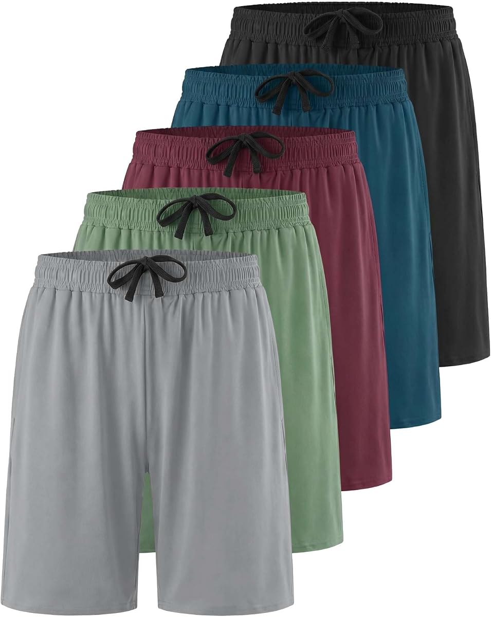 5 Pack: Men's Dry-Fit 7" Active Athletic Sweat Resistant Performance Workout Shorts (Available in Big & Tall)