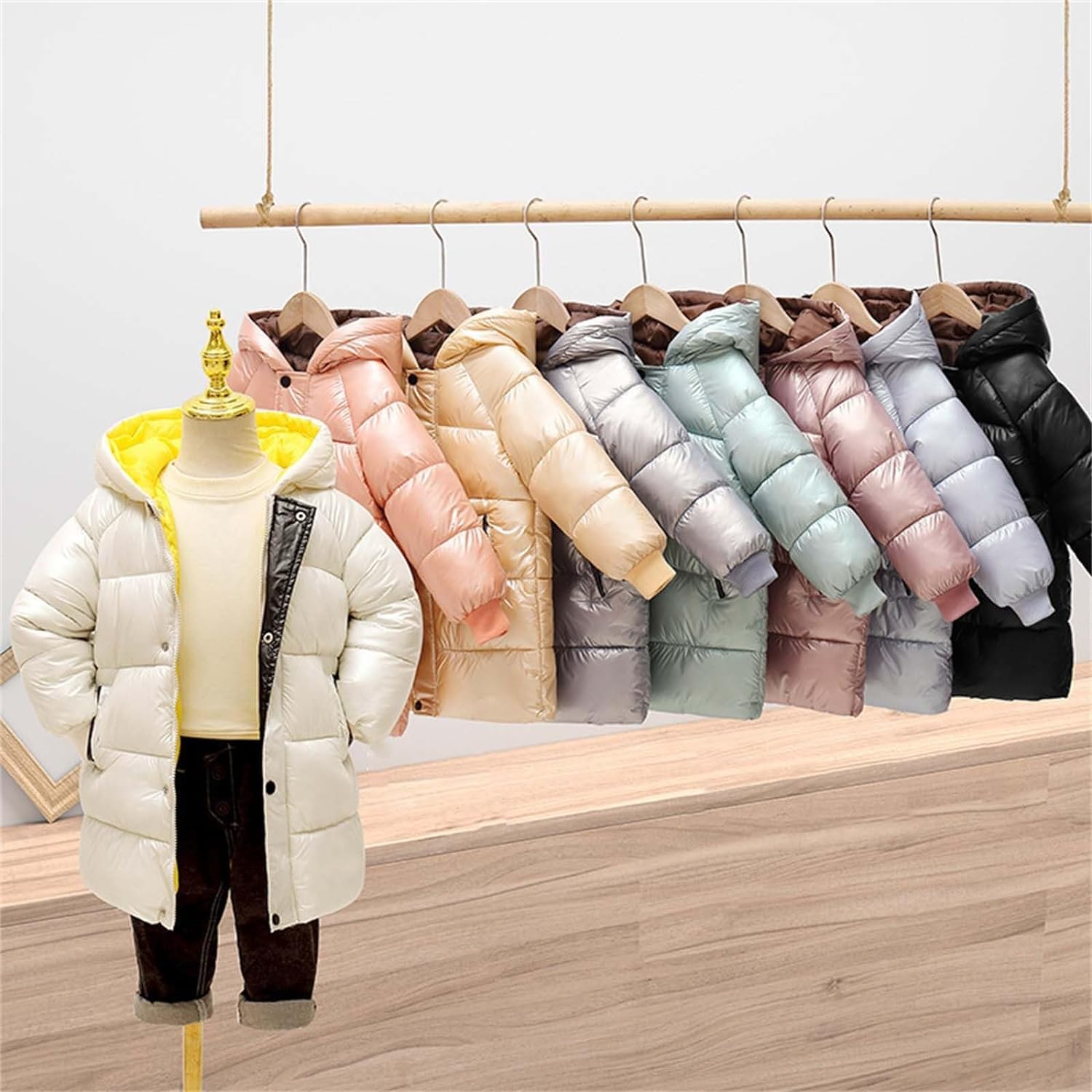 Abbigliamento Invernale per Bambini Cappotto Lungo con Cappuccio per Bambini Piumino per Bambini Autunno e Inverno Cappotto Lungo Imbottito Caldo con Cappuccio per Ragazze 7-8 Anni