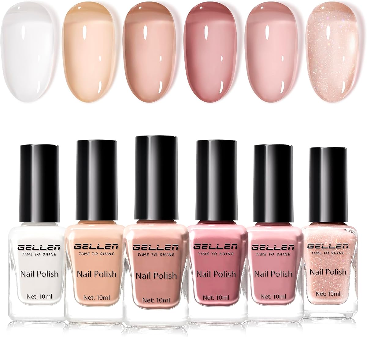 Juego de esmaltes de uñas GELLEN Jelly, 6 colores neutro, rosa nude, blanco lechoso | Esmalte de uñas de los pies sin gel de secado rápido, laca de uñas corrector natural translúcido transparente, regalo de manicura para mujeres