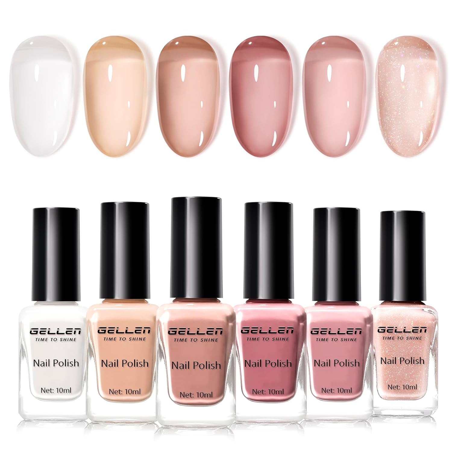 GELLEN Jelly Nail Polish Set, 6 Colors Neutral Nude Pink Milky White