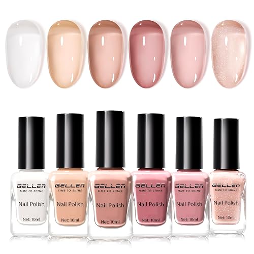 GELLEN Jelly Nail Polish Set, 6 Colors Neutral Nude Pink