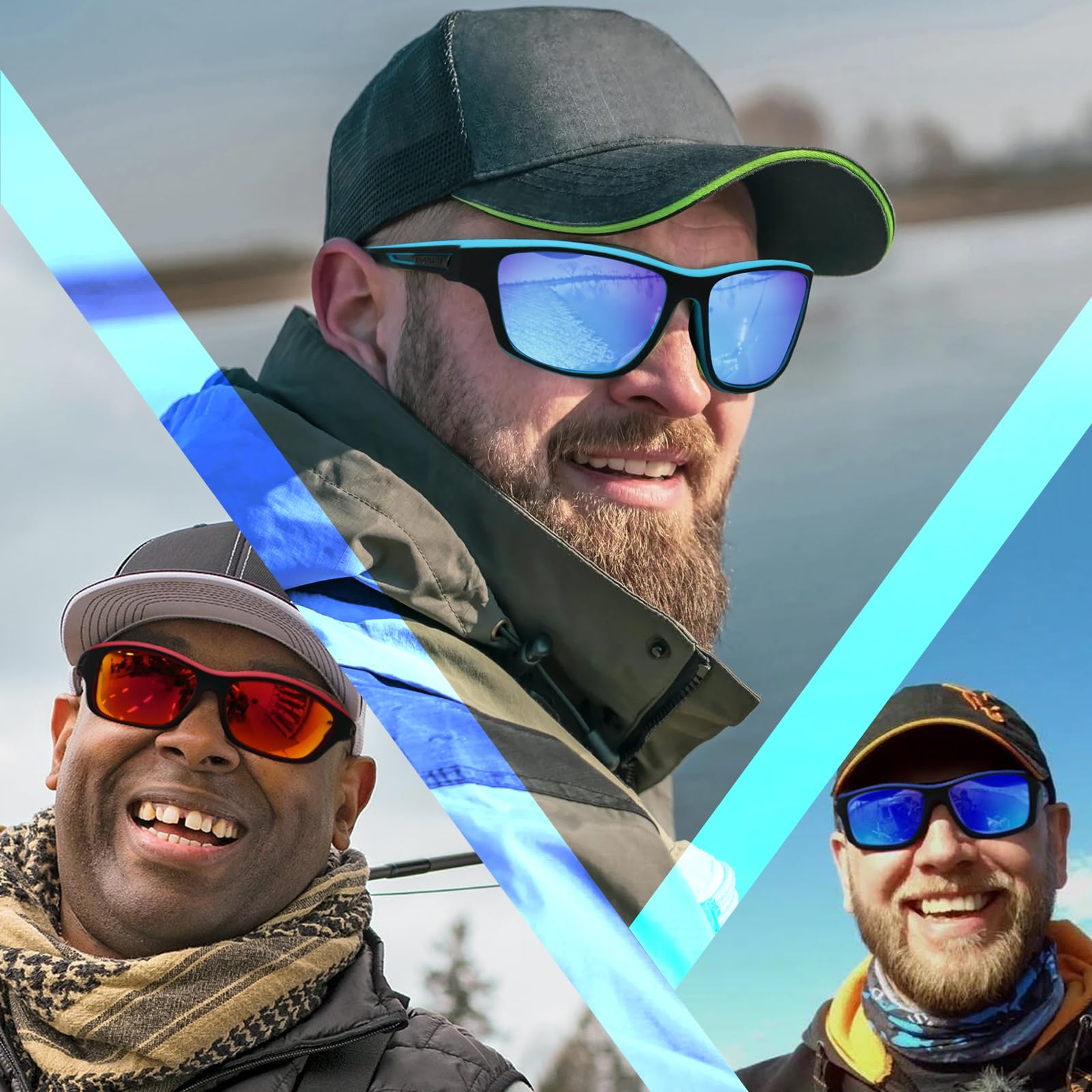 KUGUAOK Confezione da 4 occhiali da sole sportivi polarizzati da uomo protezione UV occhiali da sole avvolgenti da corsa