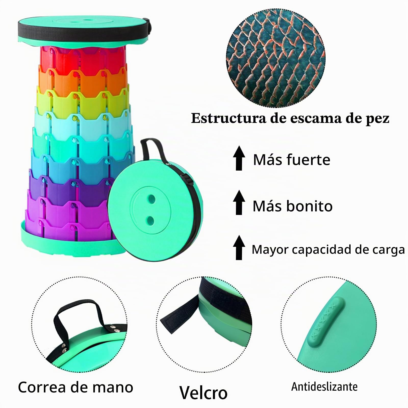 Taburete Plegable Portátil Ajustable en Altura 200 kg