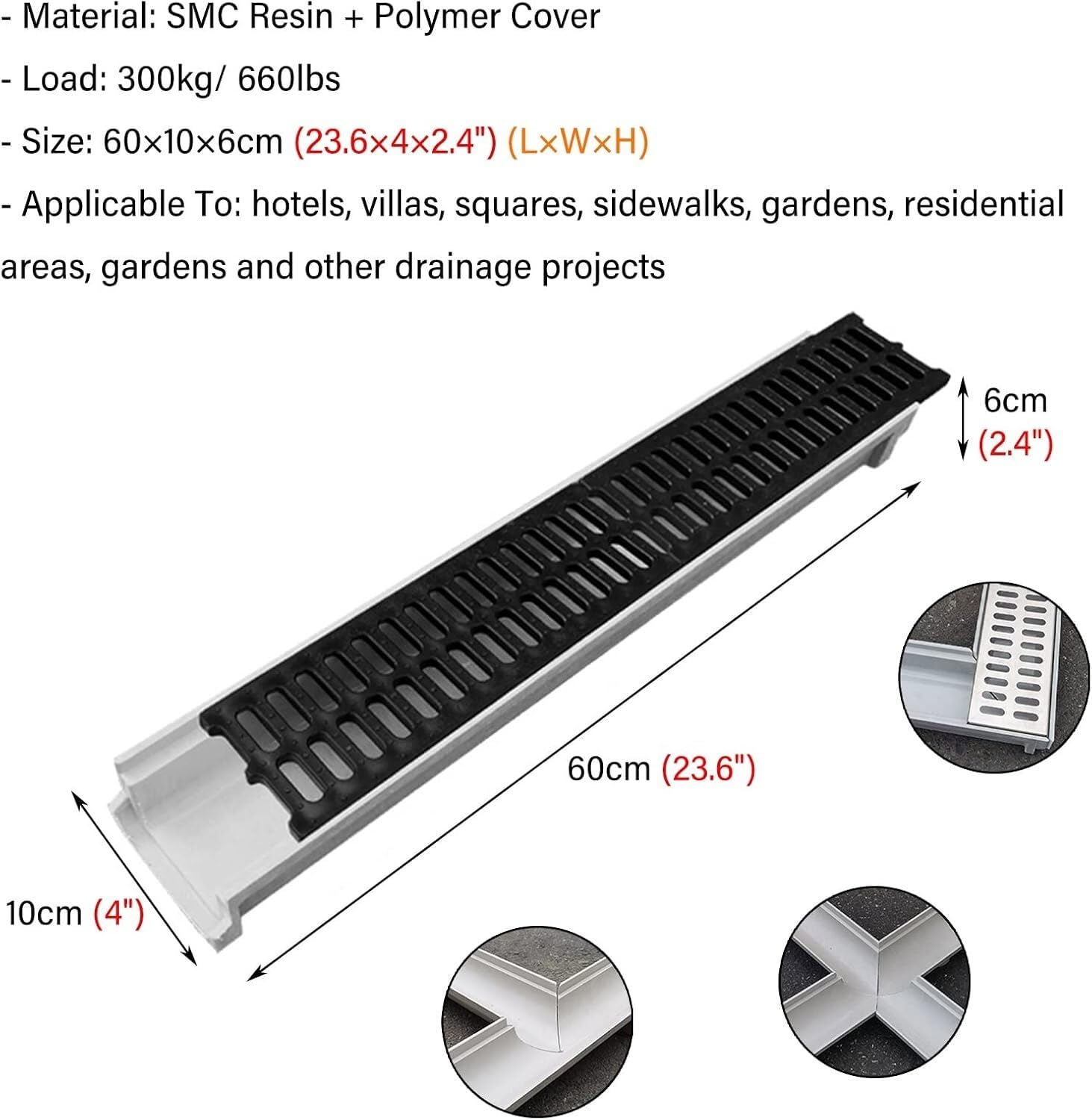 Canalones de Drenaje, Kits de Drenaje for Patios Exteriores/Tapas de alcantarillado con Rejillas, colectores de Agua de Lluvia de Perfil bajo
